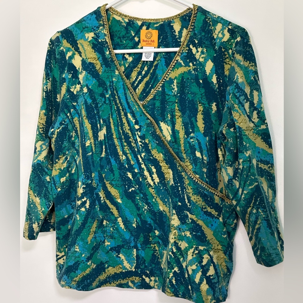 Ruby Road knit faux wrap top. PXL